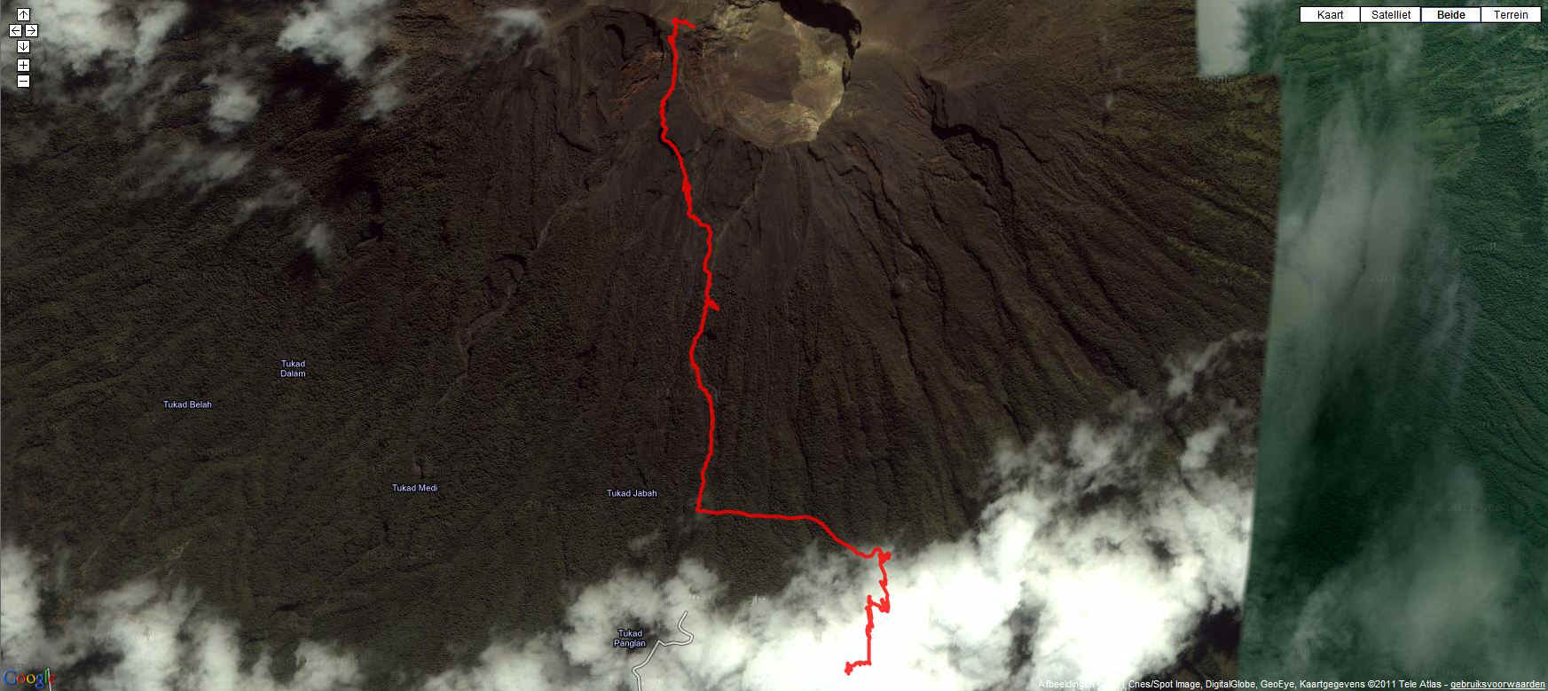 De Gunung Agung beklimming in Google Earth